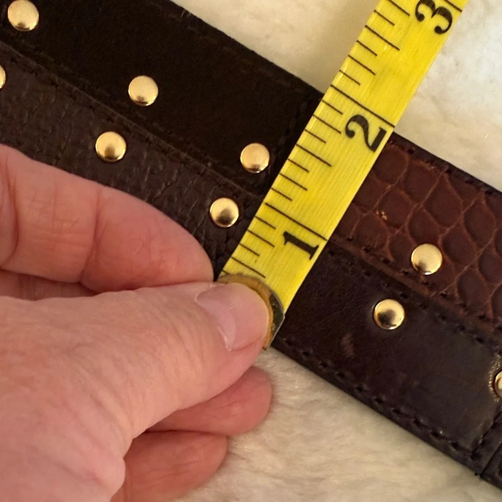 Michael Kors Studded Leather Belt - Brown Croc, Size S